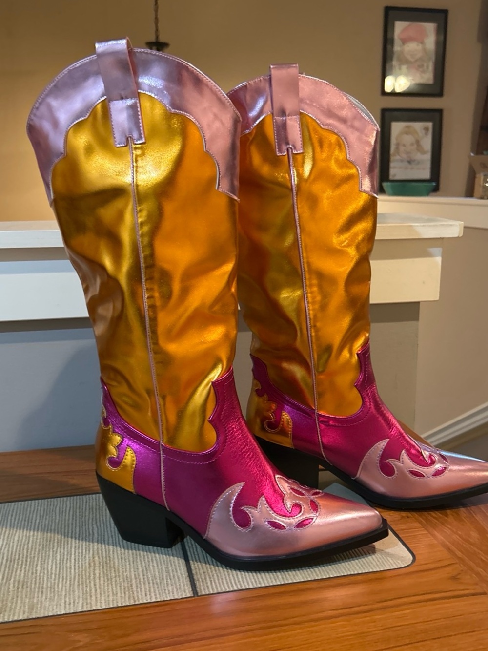 Metallic Pink & Gold Women's Western Heeled Boots - Picture 2 of 7